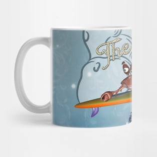 Funny crab on a surfboard, this wave is mine Mug